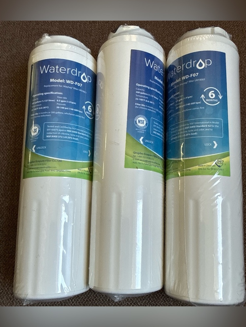 3 Pack Waterdrop WD-F07 Refrigerator Water Ice Filter Replacement New Sealed Y5